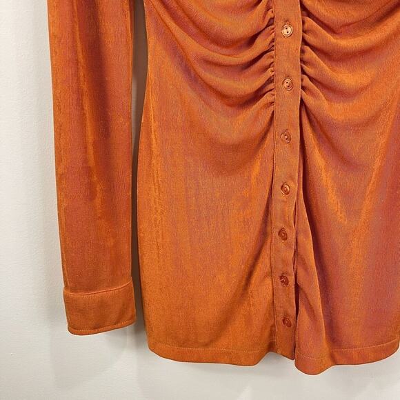 With Jean | Andy Dress Maple Ruched Front Slinky Shirt Dress Orange XS - Picture 7 of 14